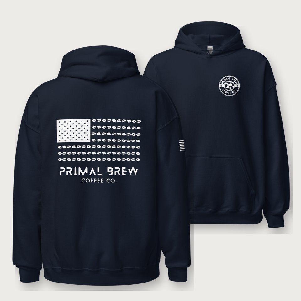 American Grind Hoodie in Navy, front and back