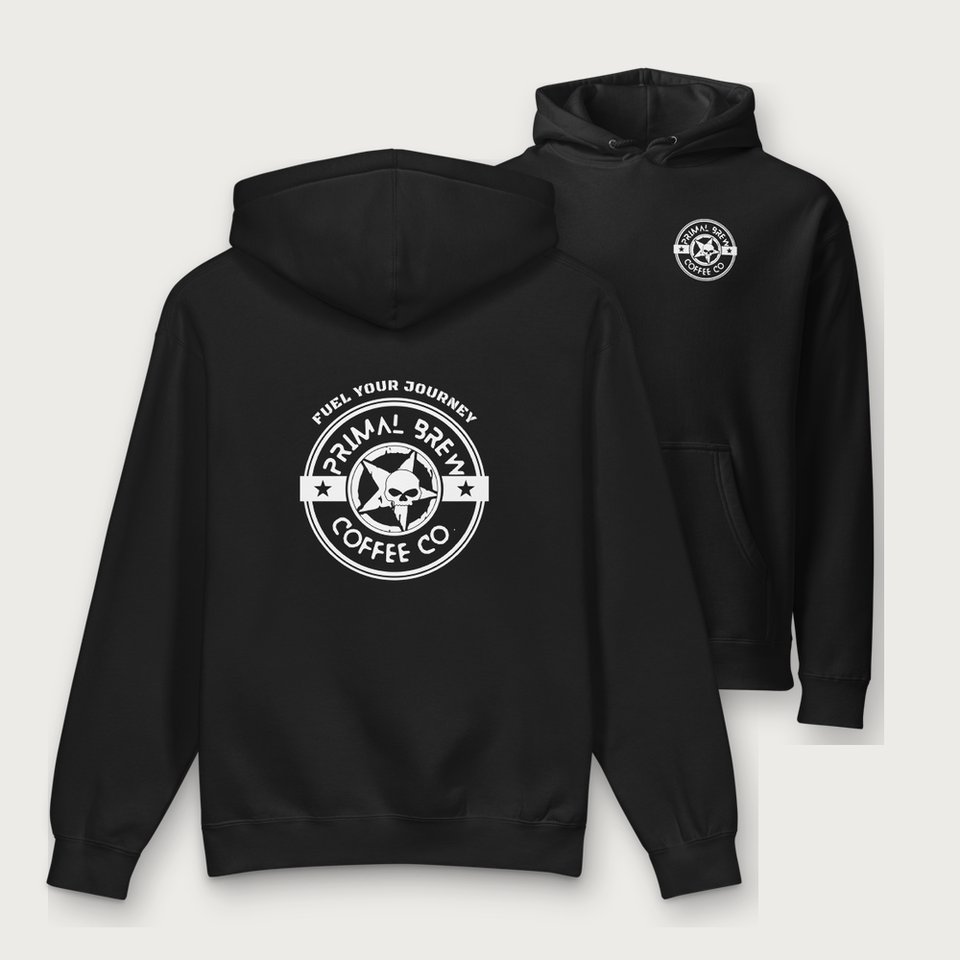 The Flagship Hoodie in Black, front and back